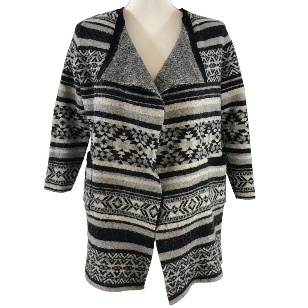 Cynthia Rowley Women's Size 1X Fair Isle Wool Blend Open Cardigan Sweater